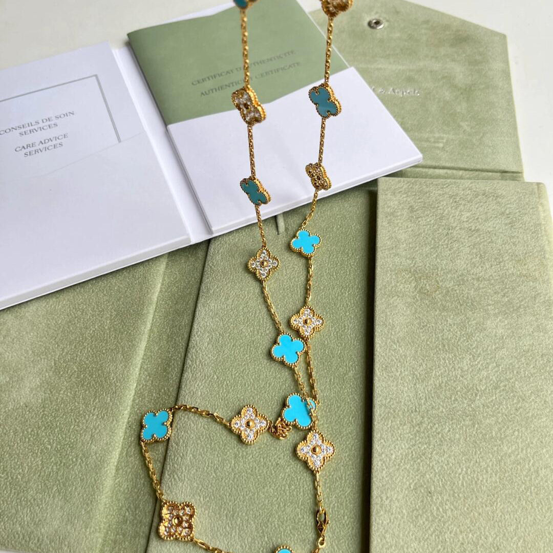 [AuraEcho]CLOVER 20 MOTIFS TURQUOISE DIAMOND NECKLACE