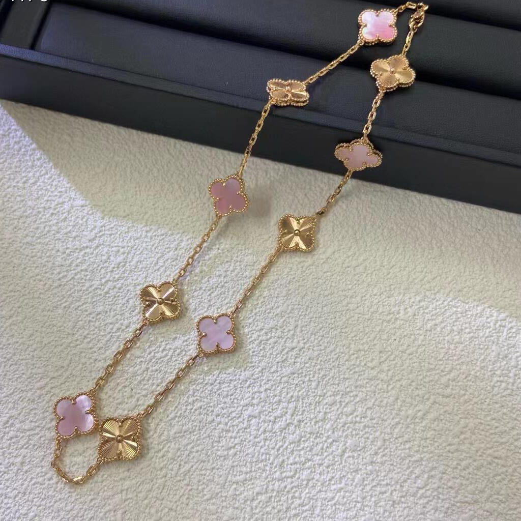 [AuraEcho]CLOVER 10 MOTIFS  LASER PINK MOP NECKLACE