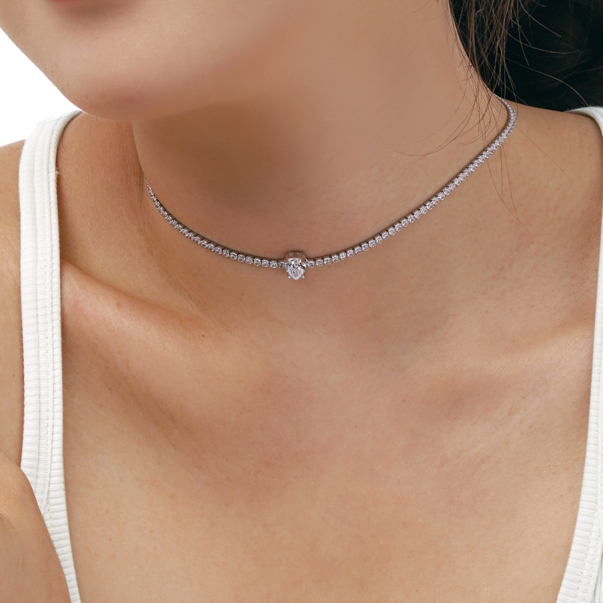 [AuraEcho]1.0 carat Unique Pear Cut Tennis Necklace