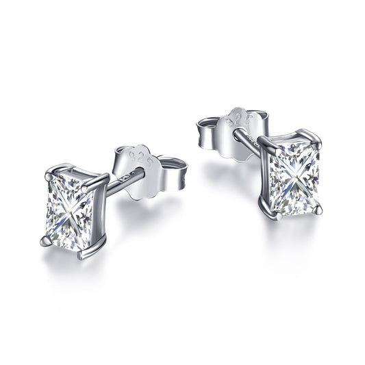 [AuraEcho]Stylish Shiny Rectangular Center Stone Stud Earrings
