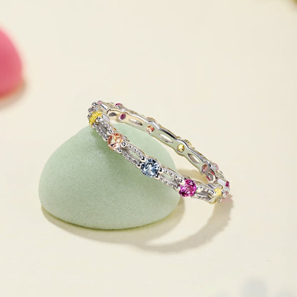 [AuraEcho]Sparkling Colorful Round Cut Tennis Ring