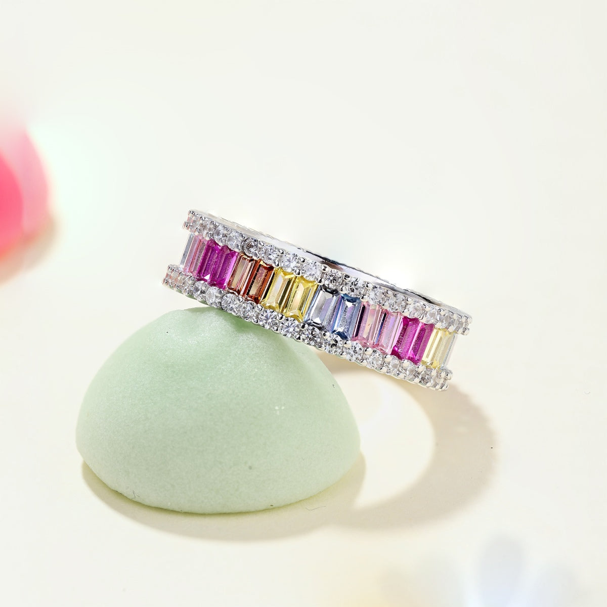 [AuraEcho]Dainty Kaleidoscopic Emerald Cut Daily Ring