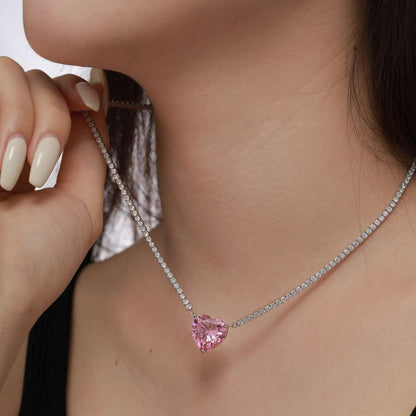 [AuraEcho]8.0 Carat Versatile Colorful Sweet Heart-Shaped Tennis Necklace