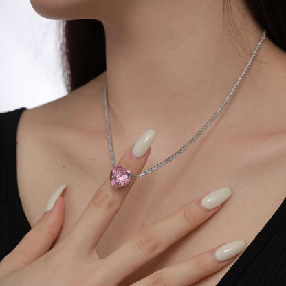 [AuraEcho]8.0 Carat Versatile Colorful Sweet Heart-Shaped Tennis Necklace