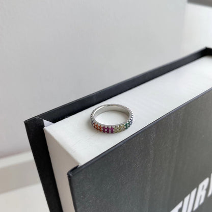 [AuraEcho]Unique Colorful Round Cut Tennis Ring