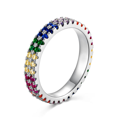 [AuraEcho]Unique Colorful Round Cut Tennis Ring