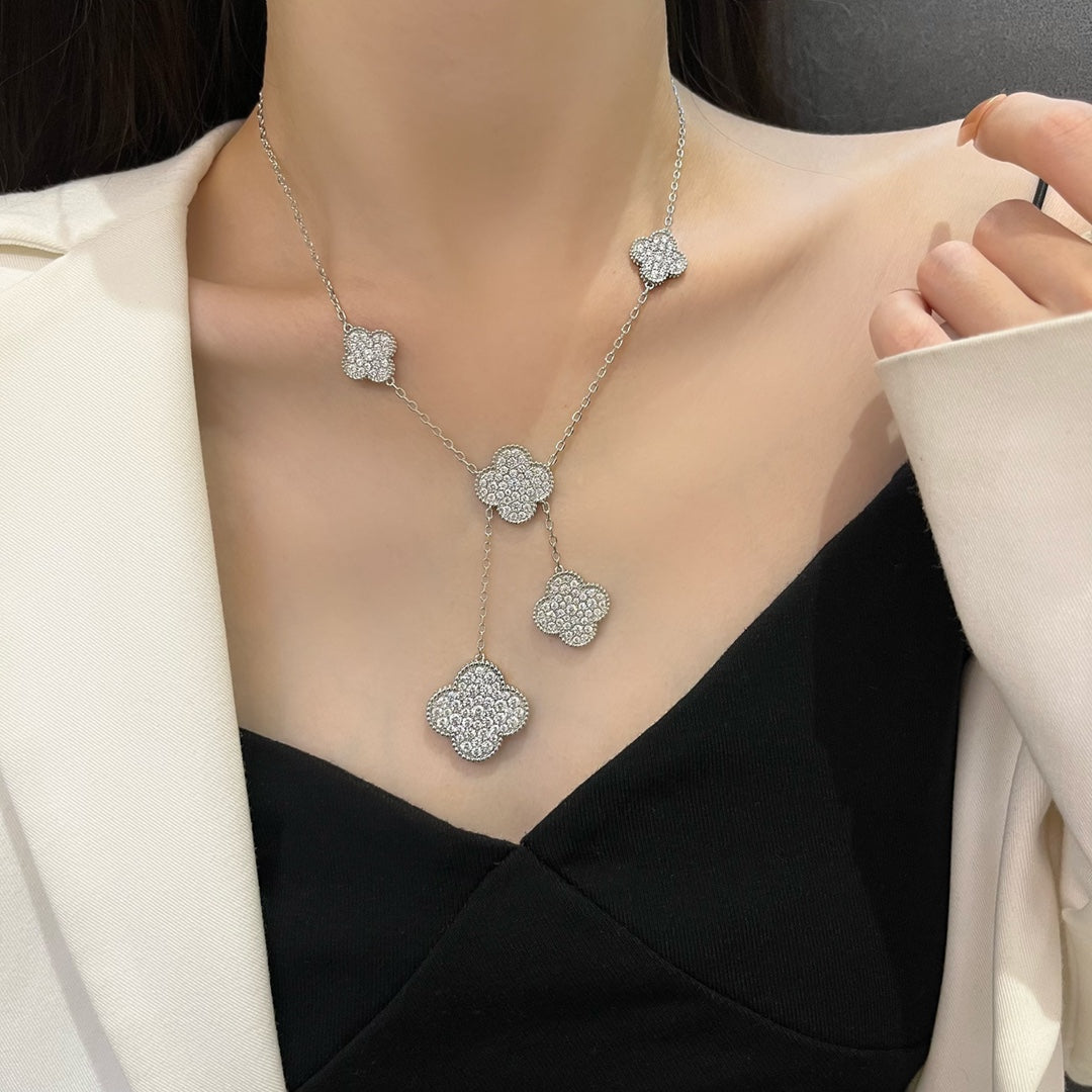 [AuraEcho]CLOVER 5 MOTIFS SILVER DIAMONDS NECKLACE