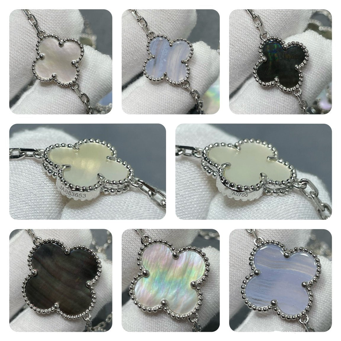[AuraEcho]CLOVER 16 MOTIF CHALCEDONY MOP SILVER NECKLACE