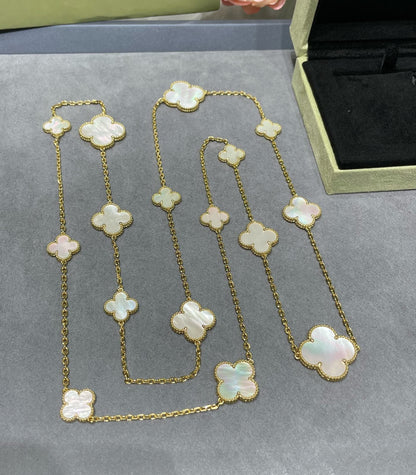 [AuraEcho]CLOVER 16 MOTIF WHITE MOP GOLD NECKLACE