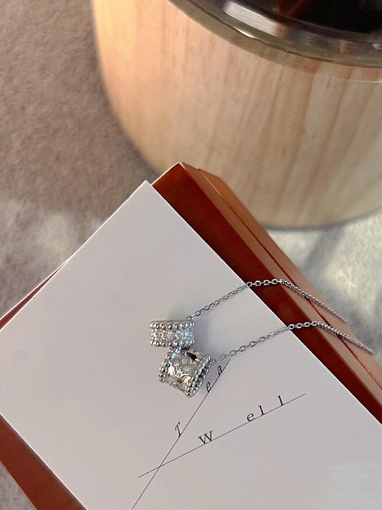 [AuraEcho]PERLEE DOUBLE PENDANT SILVER DIAMOND NECKLACE