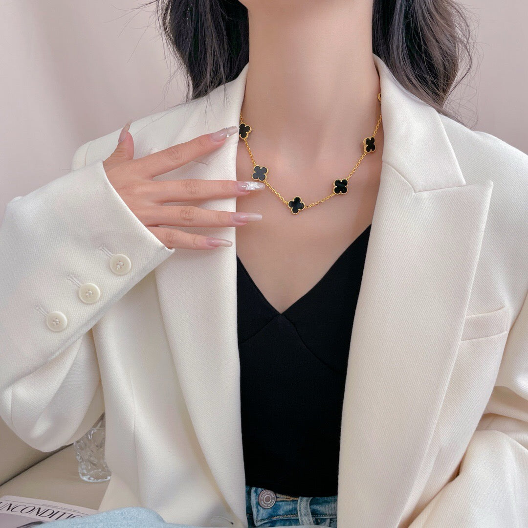 [AuraEcho]CLOVER 10 MOTIFS ONYX NECKLACE