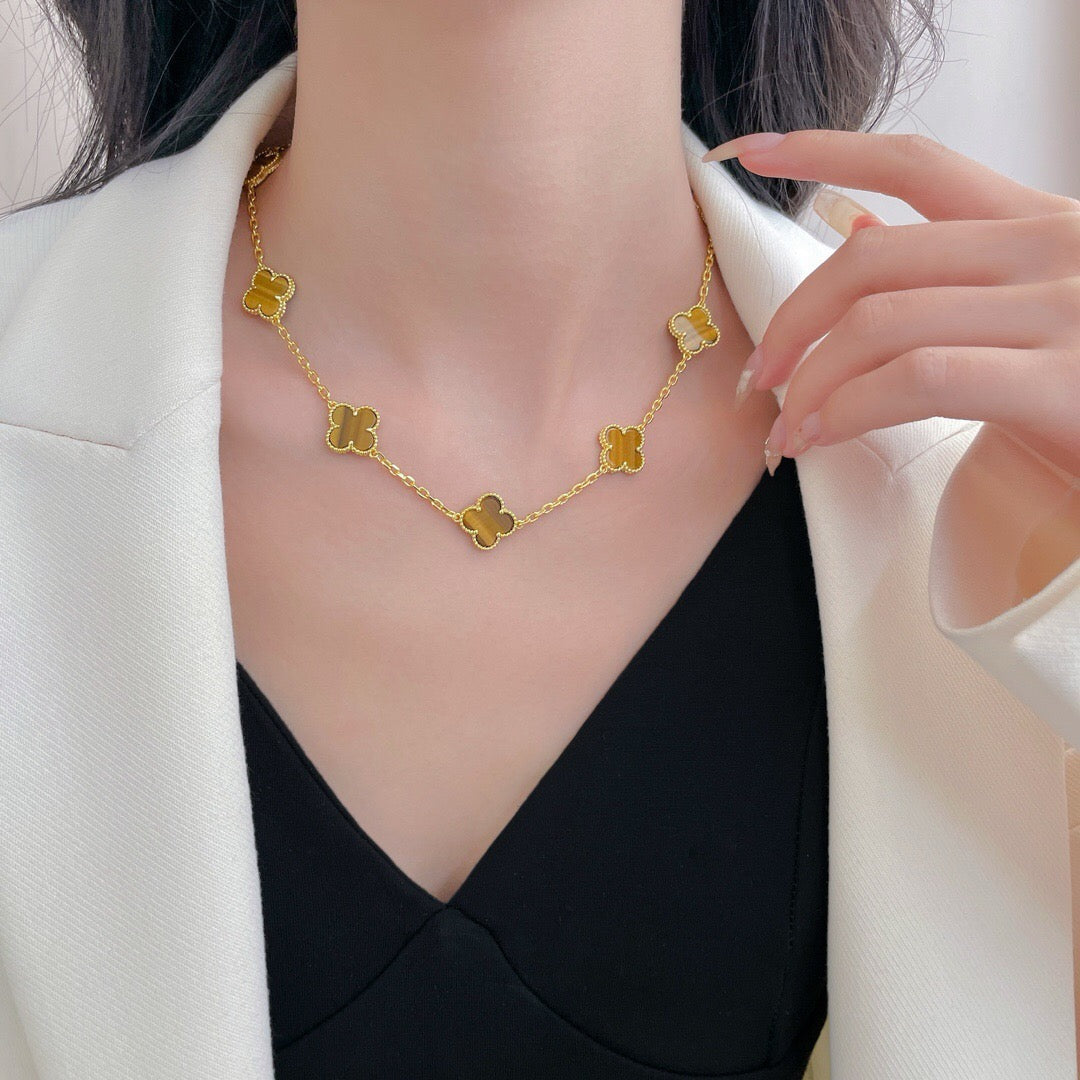 [AuraEcho]CLOVER 10 MOTIFS TIGER EYE NECKLACE