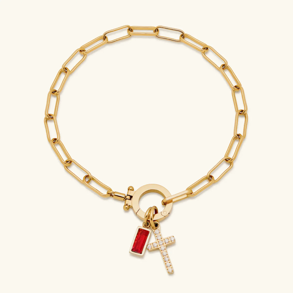 Annabella Birthstone Cross Bracelet