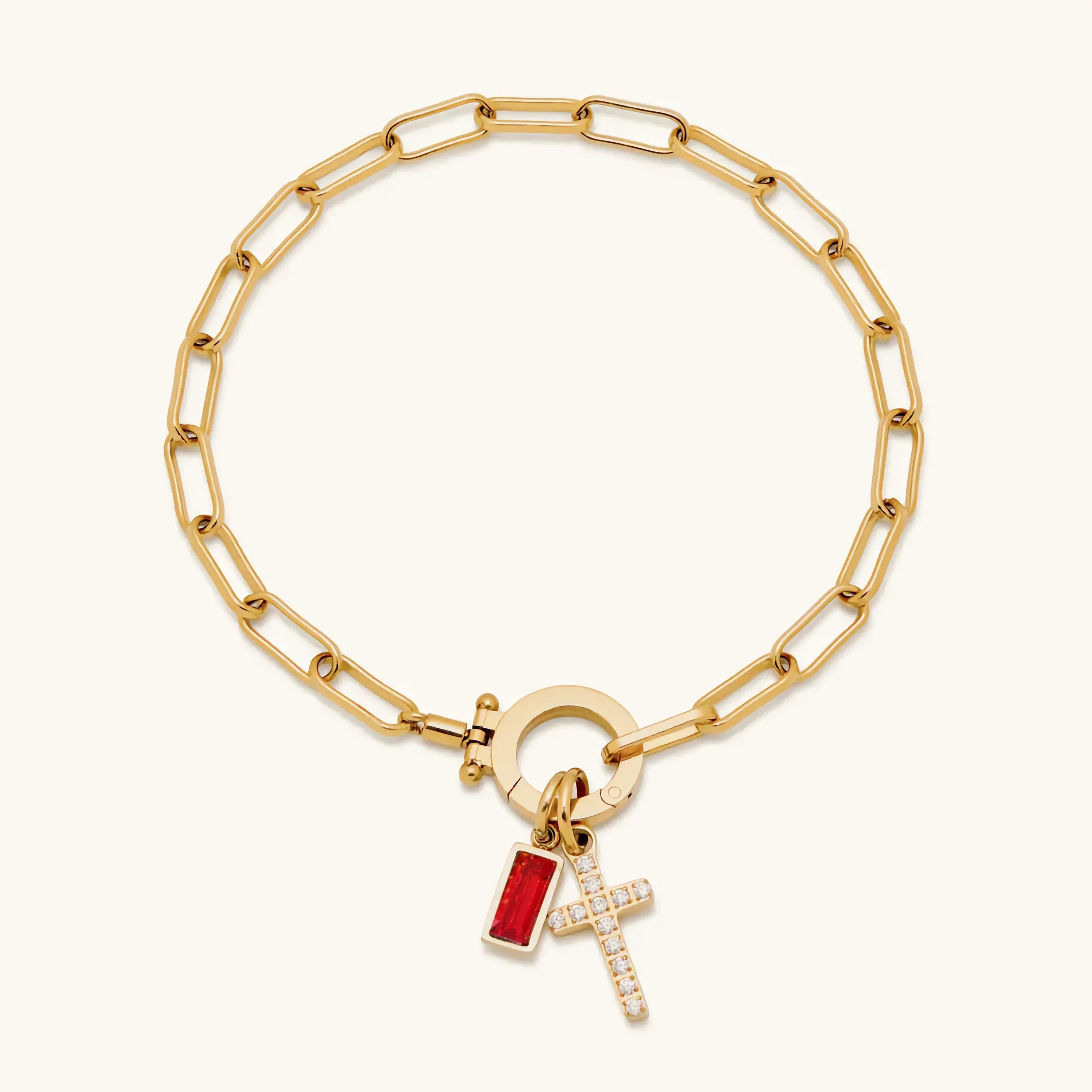 Annabella Birthstone Cross Bracelet