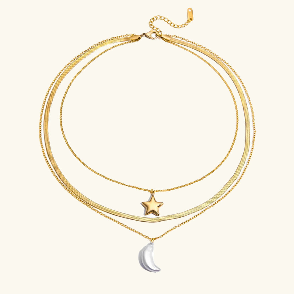 Cirra Sun & Moon Layered Gold Necklace