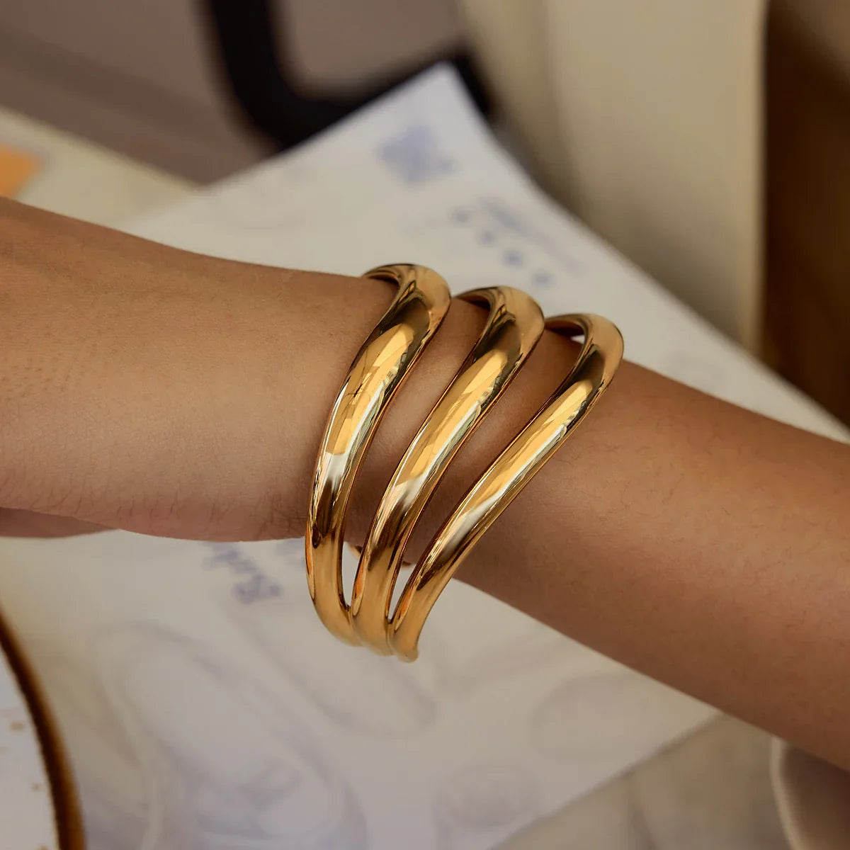 Meredith Triple Layer Gold Bangle