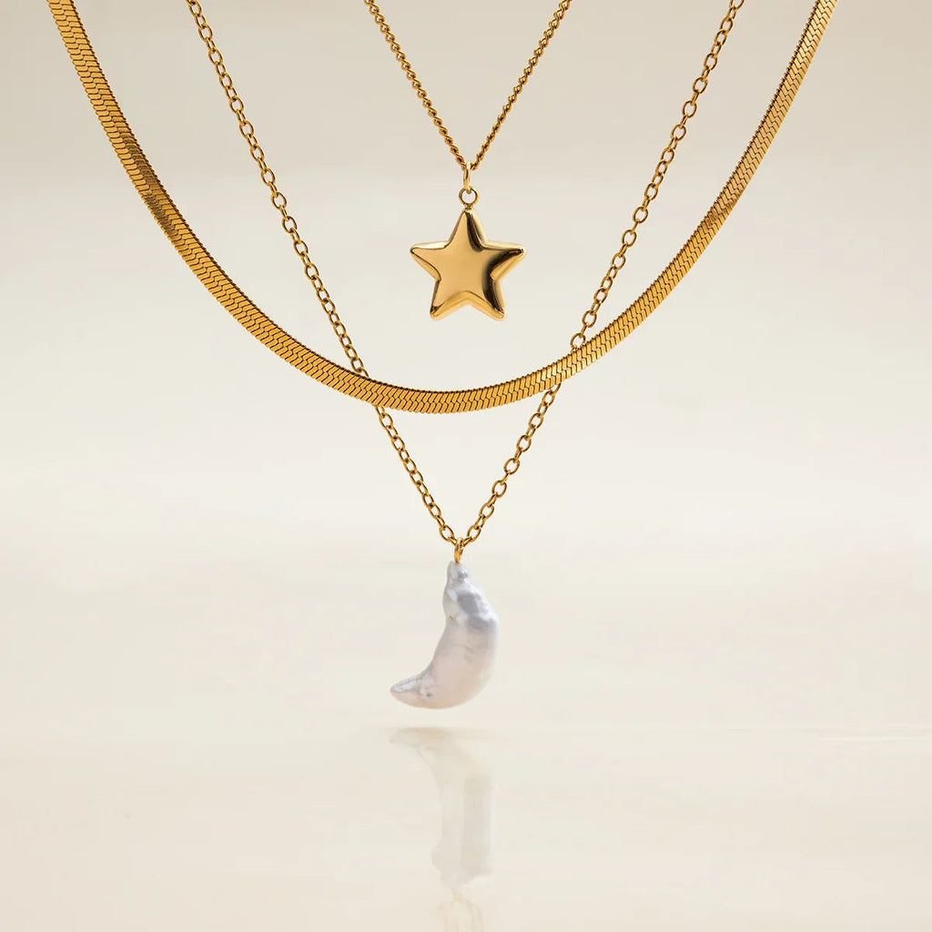 Cirra Sun & Moon Layered Gold Necklace