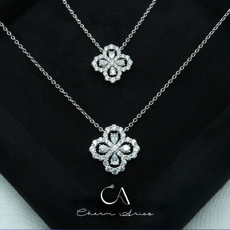CLOVER 15MM BLUE CHALCEDONY NECKLACE SILVER