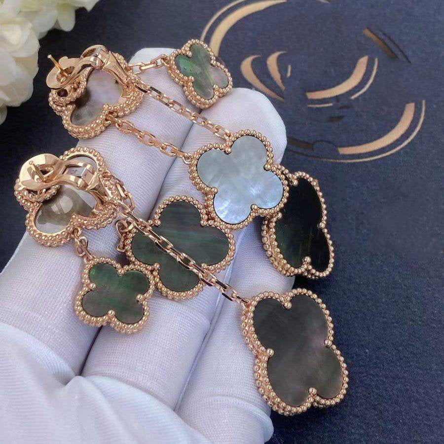 [AuraEcho]CLOVER EARRINGS DARK MOP 4 MOTIFS ROSE GOLD