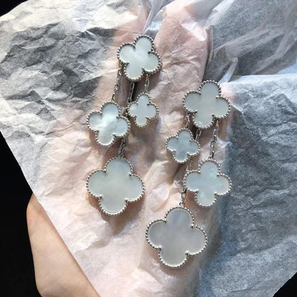 [AuraEcho]CLOVER EARRINGS WHITE MOP 4 MOTIFS SILVER
