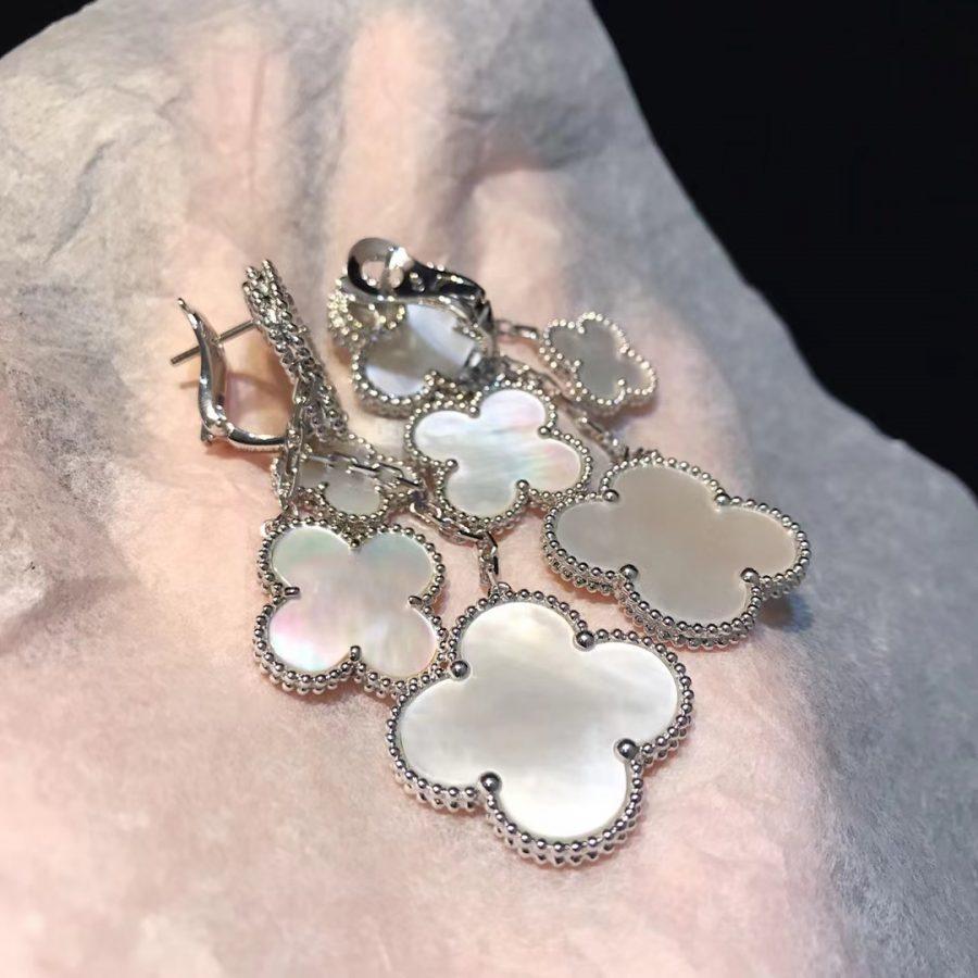[AuraEcho]CLOVER EARRINGS WHITE MOP 4 MOTIFS SILVER